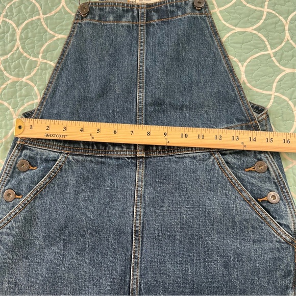 Free People Blue Denim Overall Raw Hem Pocketed Casual Dress Size 26 - Picture 7 of 11